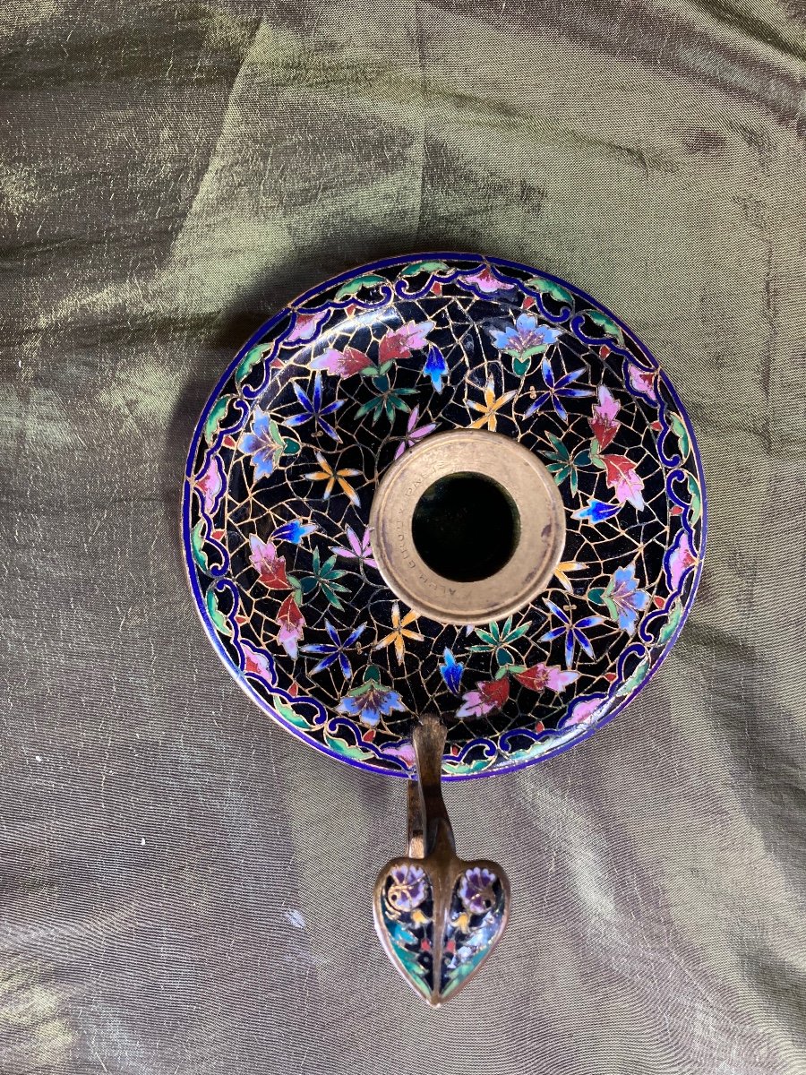 Enamel Candle Holder Stamped Alphonse Giroux Paris