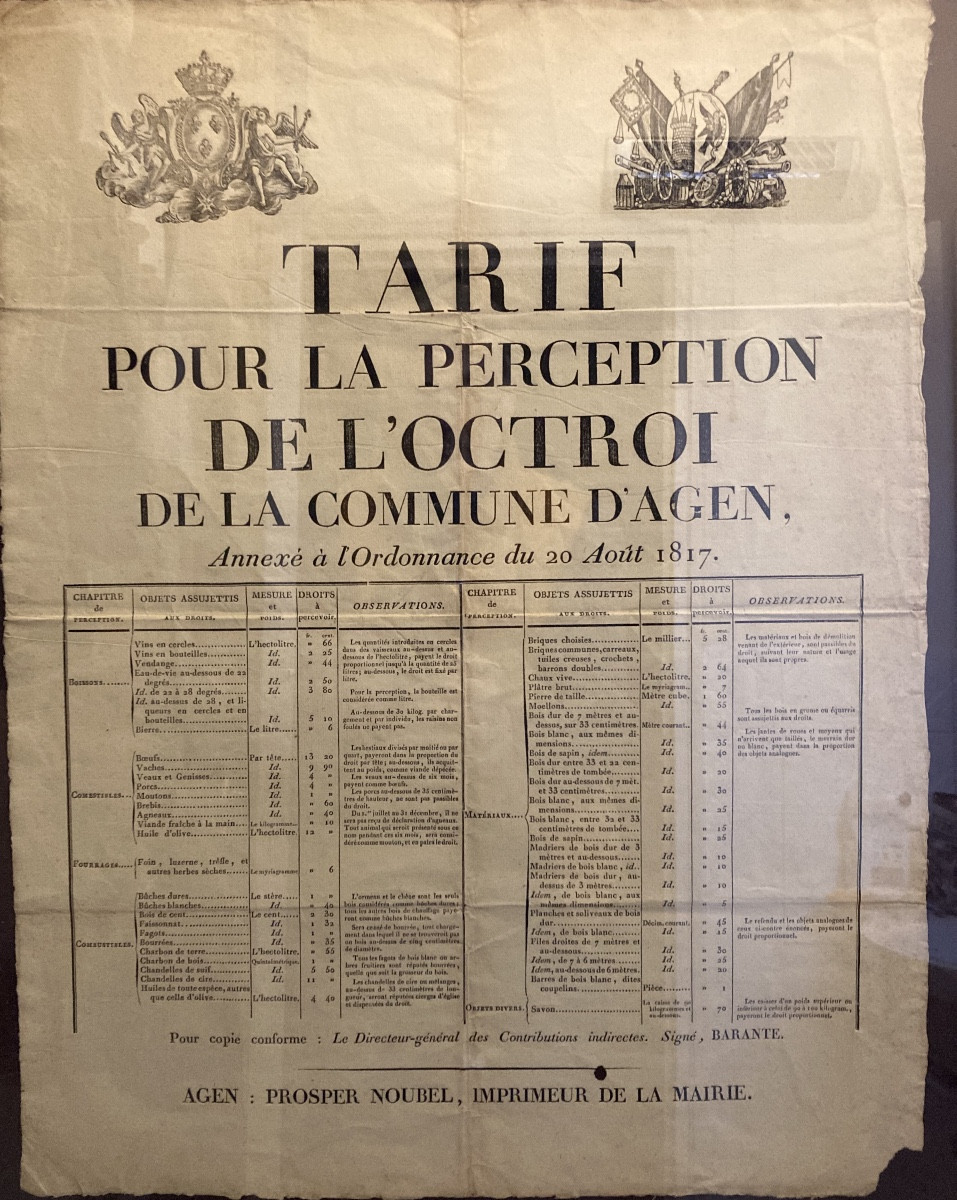 Tariff For The Collection Of The Octroi (local Tax) 1817
