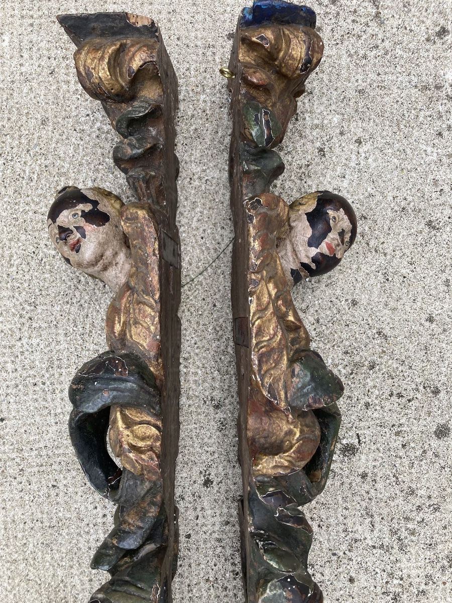 Paire de bois sculptés et peints-photo-4