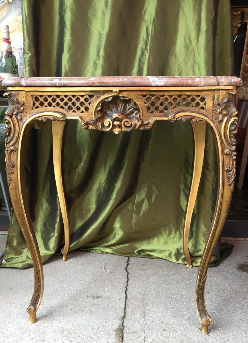Console In Gilded Wood And Marble Top