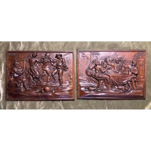 Paire De Plaque En Bois Sculpté