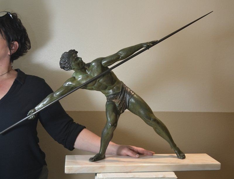 Dh. Chiparus. Le Lanceur De Javelot. Grande Sculpture En Metal.-photo-4