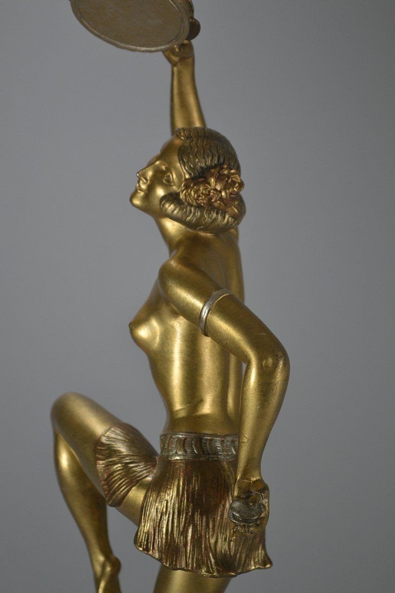 Tall Art Deco Tambourine Dancer Figure-photo-2