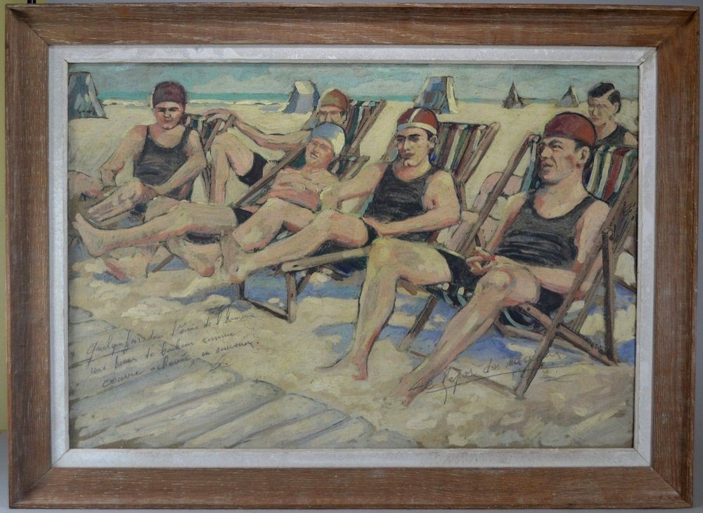 Christiane Caillotin. "the Swimmers Rest" Oil And Gouache On Cardboard