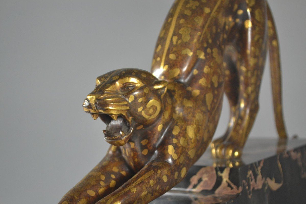Armand Lemo Unique Stretching Panther Bonze Sculpture-photo-4