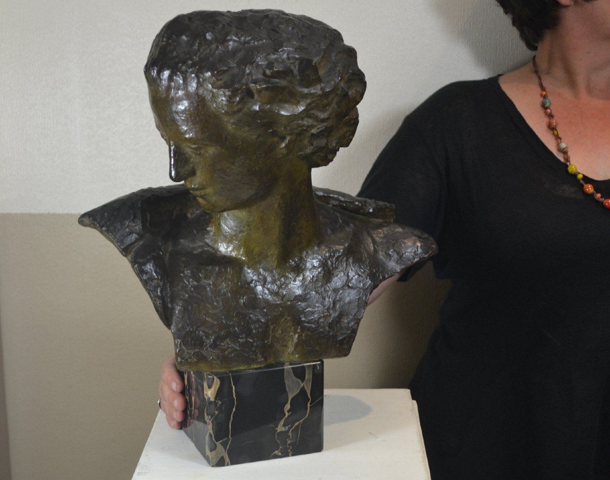 Emile Morlaix Large Art Deco Bronze Bust Of A Lady-photo-2