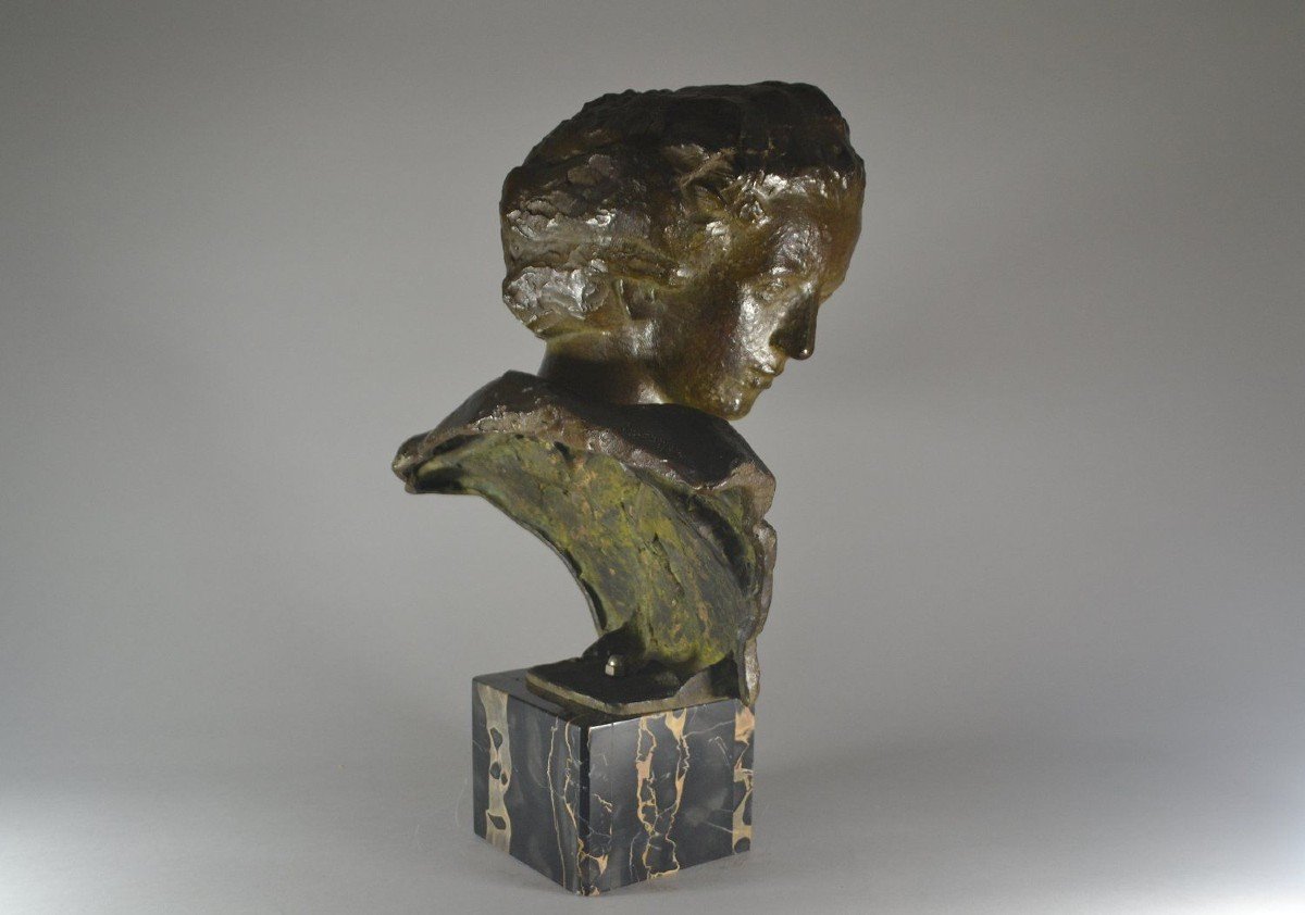 Emile Morlaix Large Art Deco Bronze Bust Of A Lady-photo-4