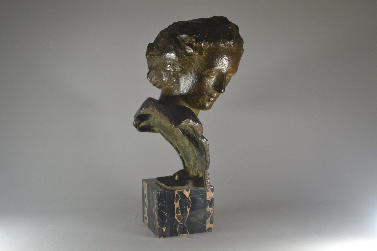 Emile Morlaix Large Art Deco Bronze Bust Of A Lady-photo-2
