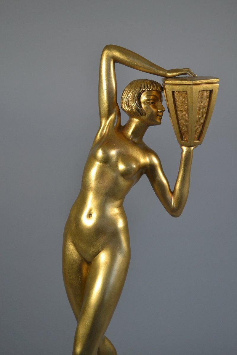 Grande Sculpture En Bronze 62 Cm Danseuse à La Jarre. Art Déco.-photo-2