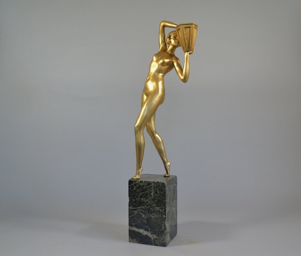 Grande Sculpture En Bronze 62 Cm Danseuse à La Jarre. Art Déco.-photo-3