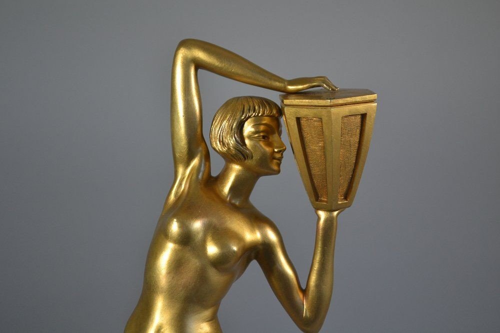 Grande Sculpture En Bronze 62 Cm Danseuse à La Jarre. Art Déco.-photo-6