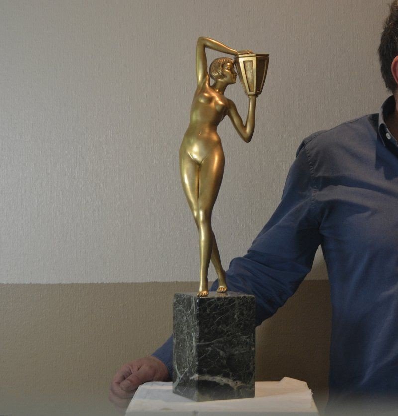 Grande Sculpture En Bronze 62 Cm Danseuse à La Jarre. Art Déco.-photo-8