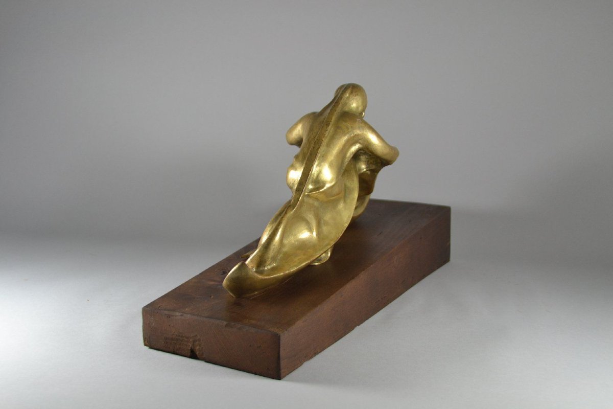 Rare sculpture en bronze d'un motocycliste. Futurisme Italien.-photo-2