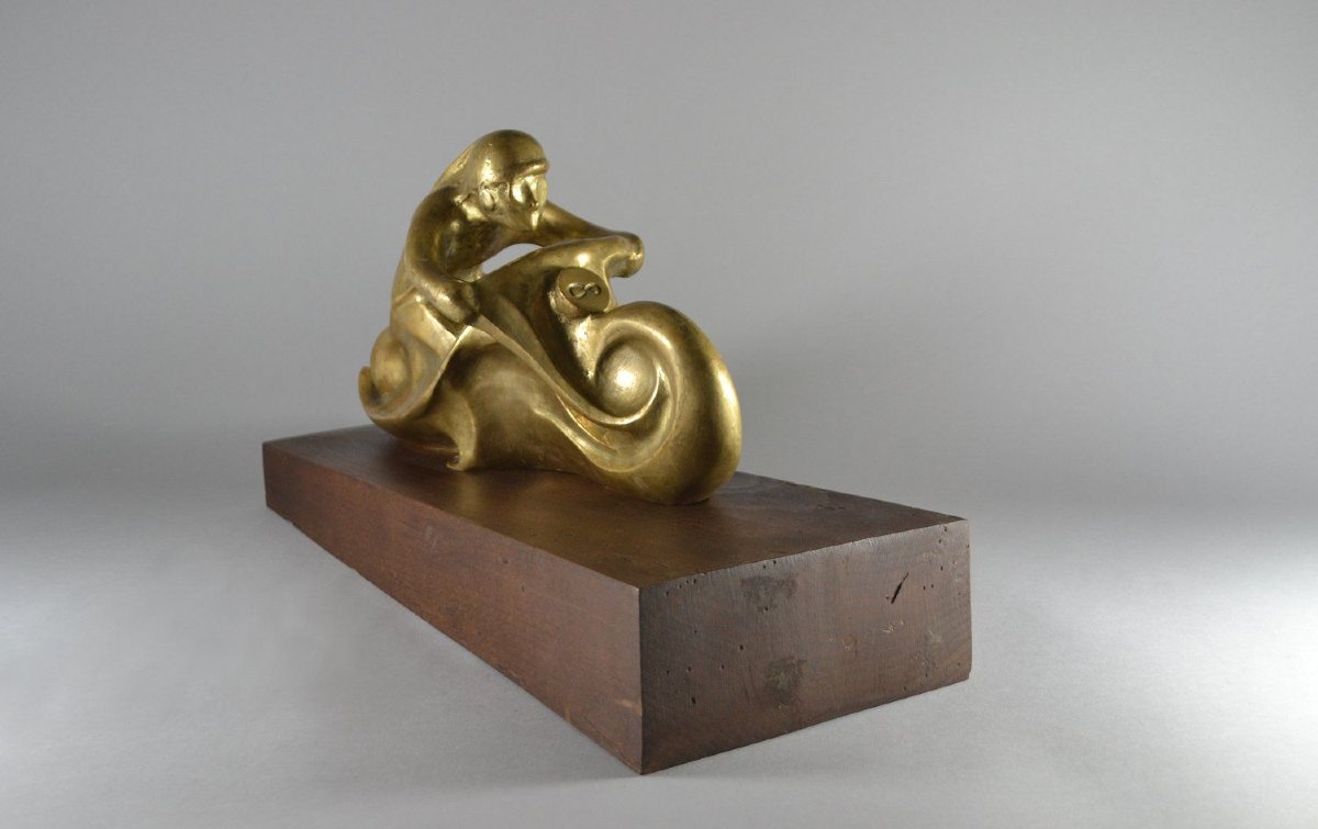 Rare sculpture en bronze d'un motocycliste. Futurisme Italien.-photo-3
