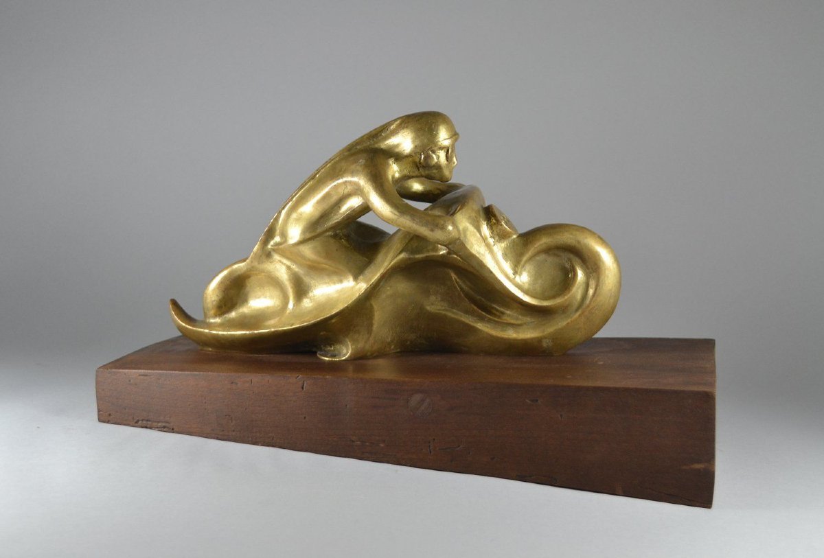 Rare sculpture en bronze d'un motocycliste. Futurisme Italien.-photo-6