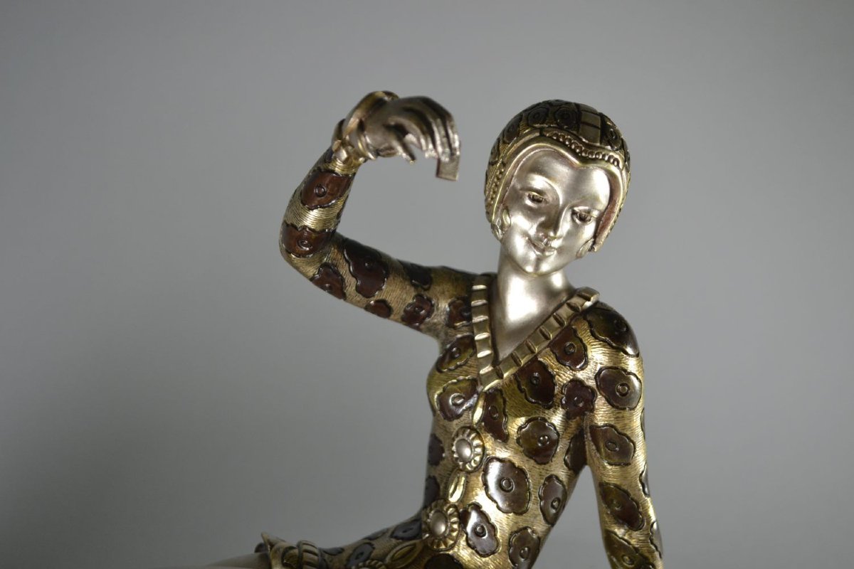 Henri Molins. Groupe art deco en bronze. Elegante au lévrier-photo-6