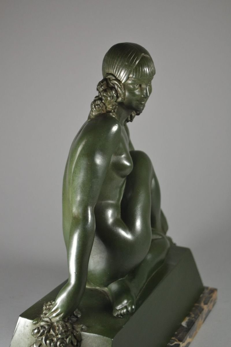Rare Raymonde Guerbe Sculpture. Flower Garland Lady. Raymonde Guerbe (1894-1995)-photo-7