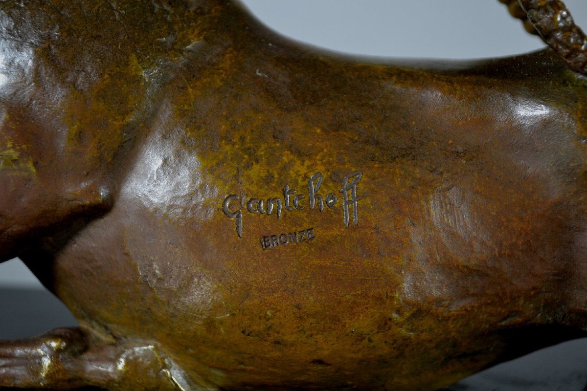 GHANU GANTCHEFF grand groupe en bronze art déco. Homme et antilope-photo-4
