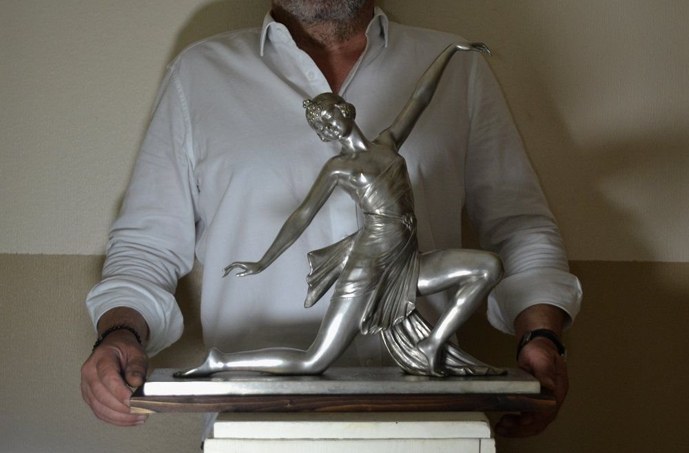 Guirande (joe Descomps) Silver Plated Bronze Art Deco Dancer -photo-8