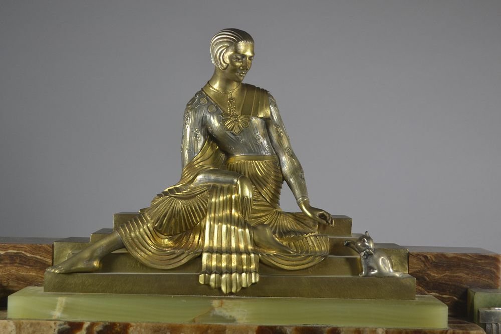 Georges Lavroff Impressive Art Deco Bronze And Marble Clock Georges Lavroff (1895-1991)-photo-8