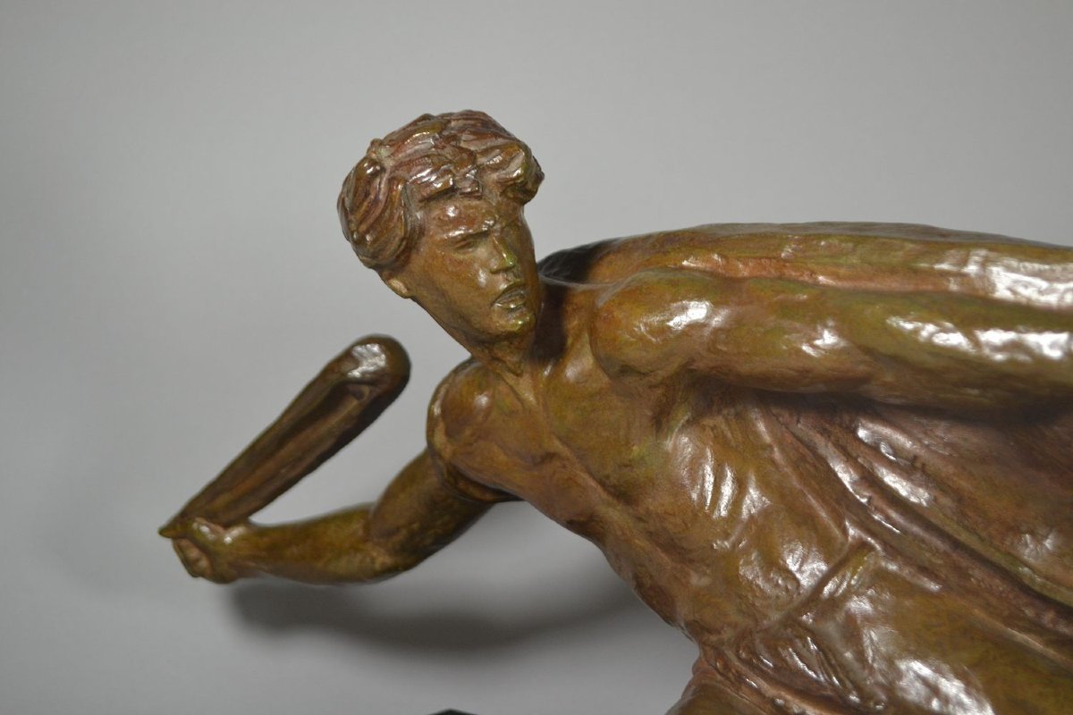 Alexandre Kelety. David With Slingshot Large Art Deco Bronze Sculpture Alexandre Kelety (1893-1-photo-2