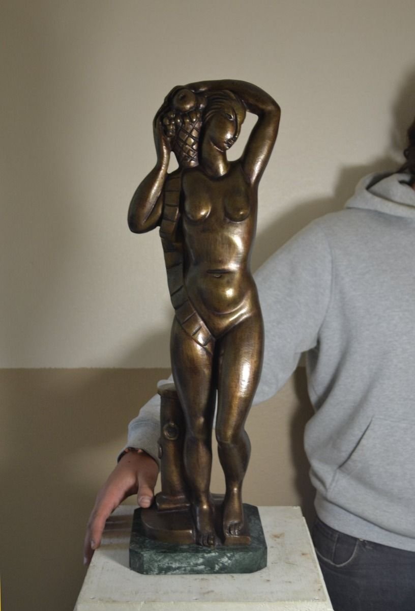 Orfeo Tamburi — Grande sculpture moderniste en bronze art déco, 1931-photo-1