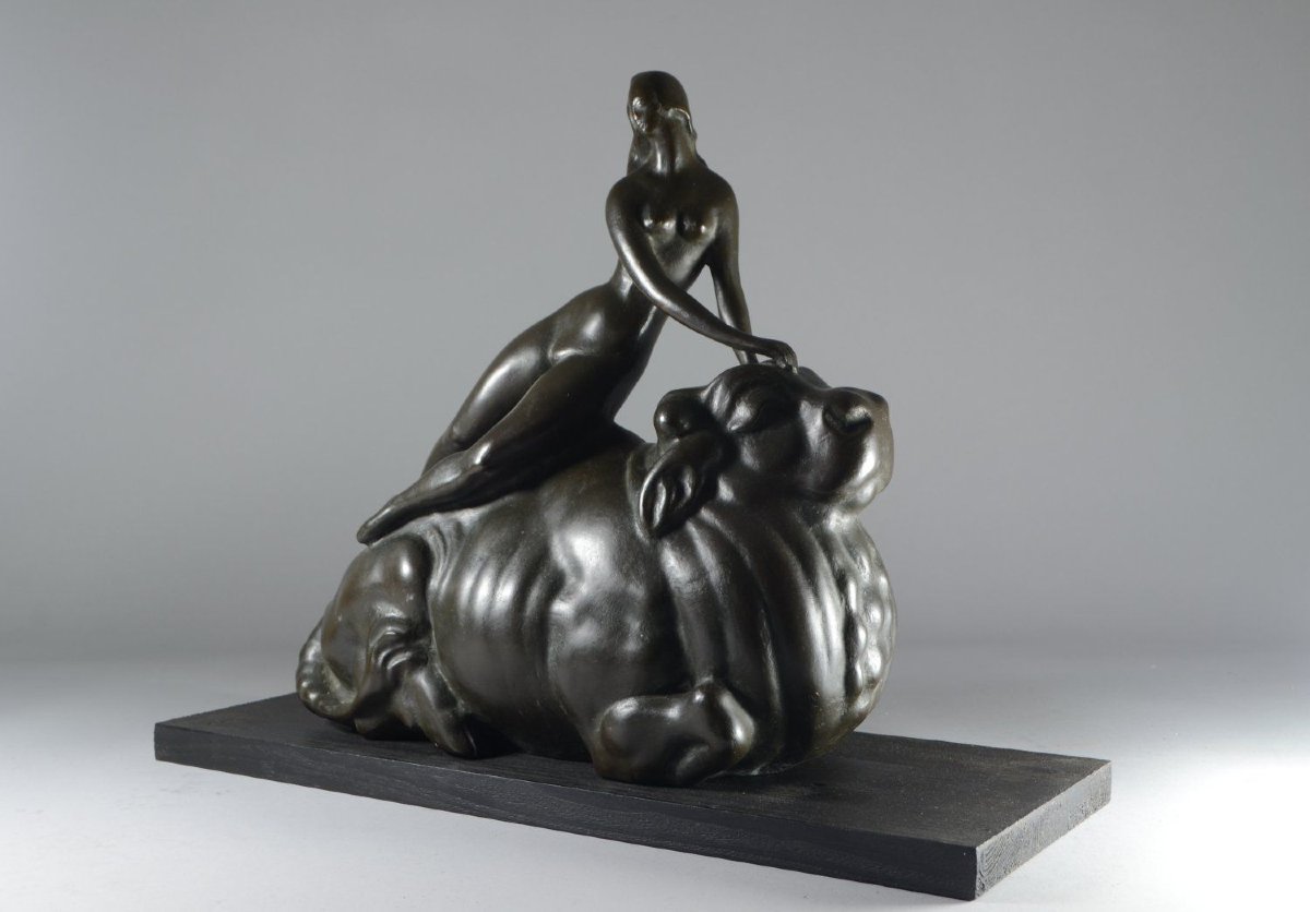 Europe sur le taureau — Sculpture en bronze art déco de Fritz Behn-photo-1