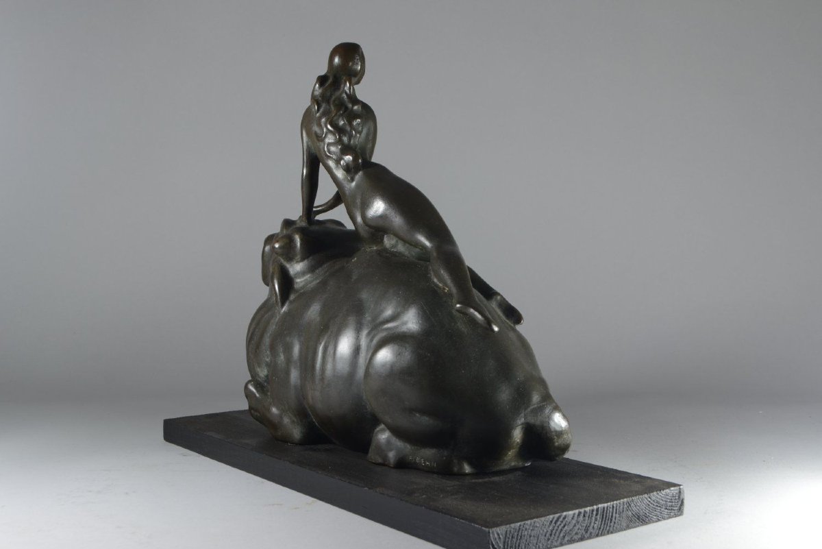 Europe sur le taureau — Sculpture en bronze art déco de Fritz Behn-photo-3