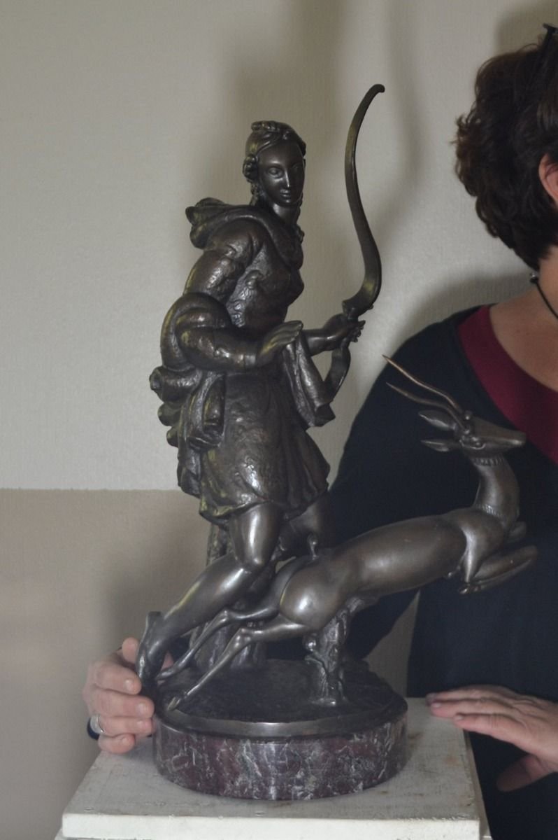1929 Carle Lorenzetti Diana Huntress Art Deco Sculpture -photo-3