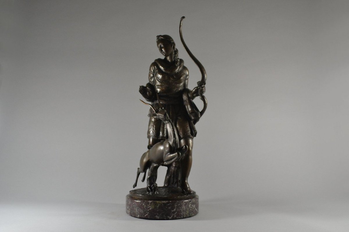1929 Carle Lorenzetti Diana Huntress Art Deco Sculpture -photo-4