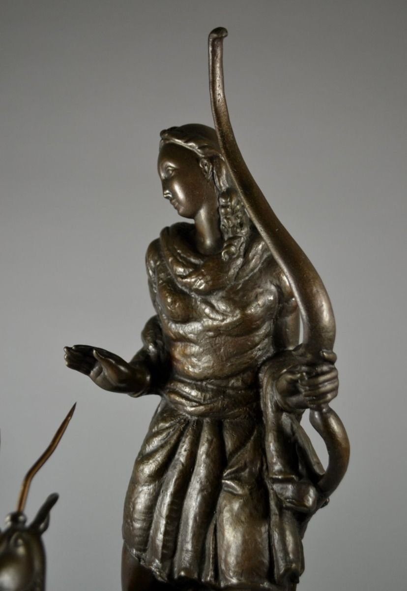 1929 Carle Lorenzetti Diana Huntress Art Deco Sculpture -photo-2