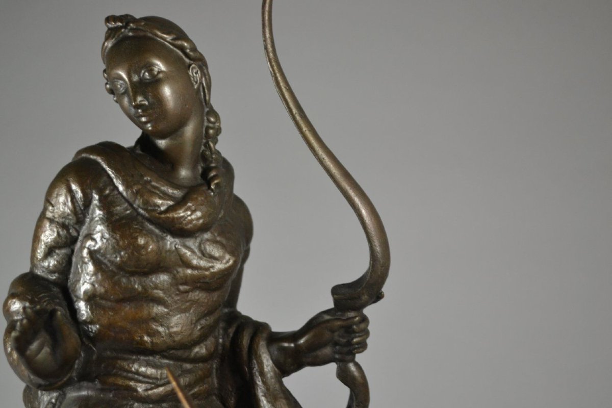 1929 Carle Lorenzetti Diana Huntress Art Deco Sculpture -photo-3