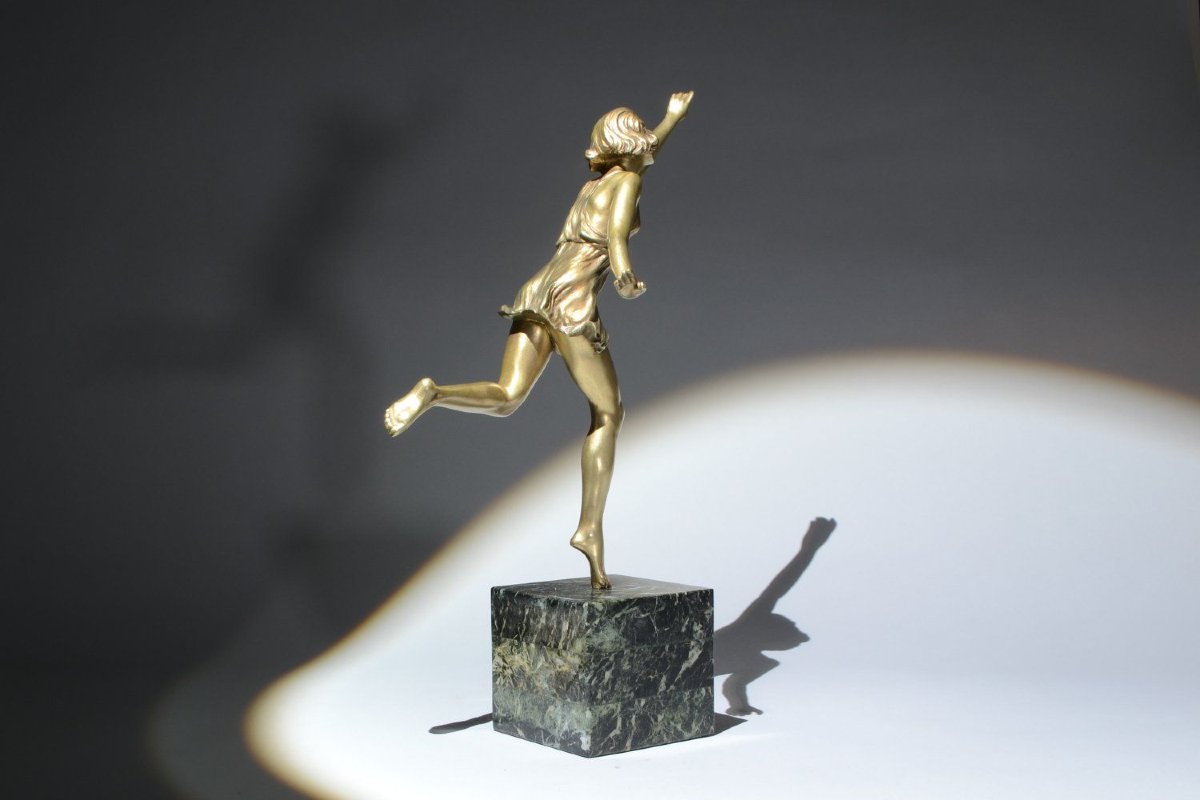 Danseuse Art déco sculpture en bronze par Pierre Laurel (Le Faguays). Socle en marbre vert-photo-4