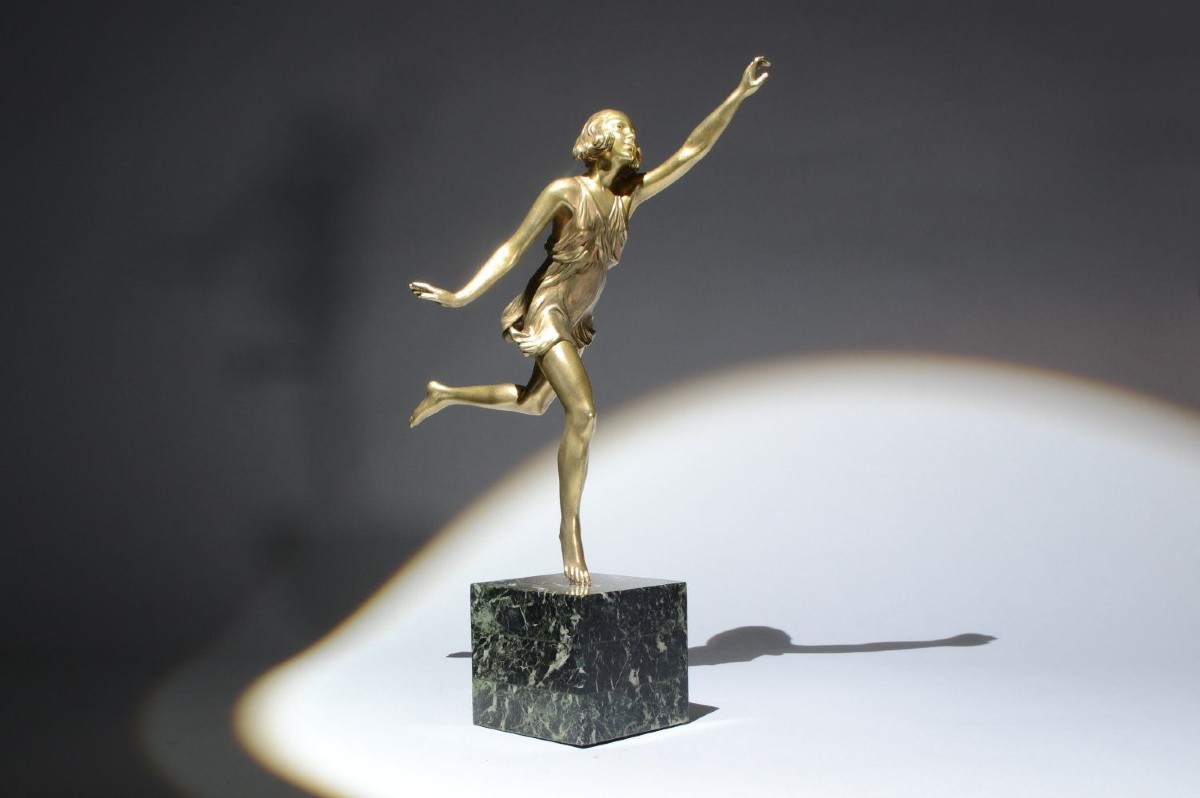 Danseuse Art déco sculpture en bronze par Pierre Laurel (Le Faguays). Socle en marbre vert