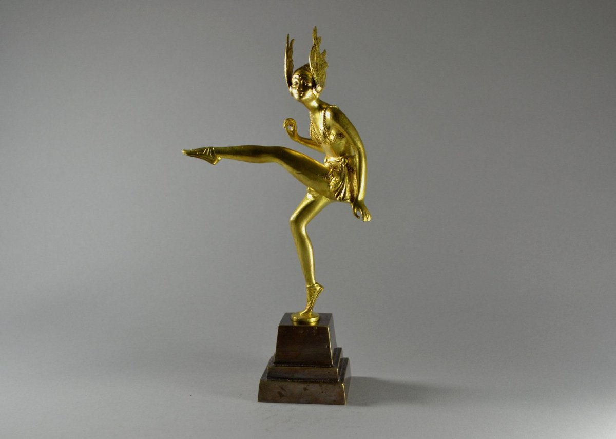 Laurel (pierre Le Faguays) Gilded Bronze Art Deco Dancer. Pierre Le Faguays (1892-1962)-photo-1