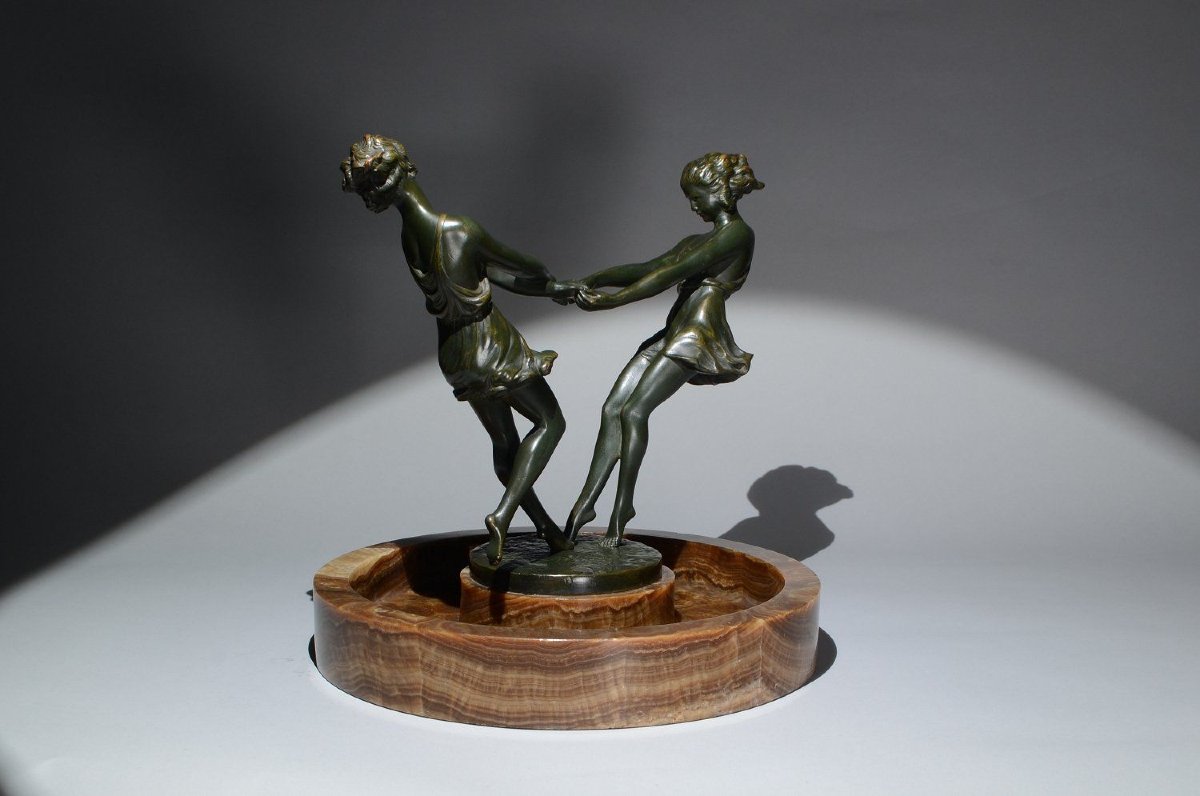André Gilbert sculpture en bronze Art déco « La Danse ». Centre de table-photo-5