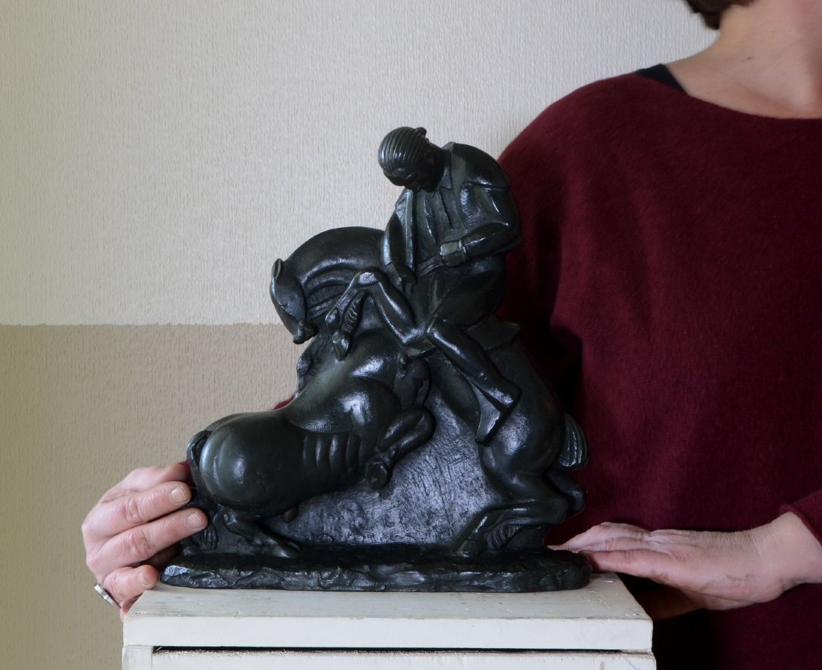 A. Gurdjan, russo-arménien. Sculpture cubiste Art Déco en bronze, 1923 – « Corrida »-photo-1