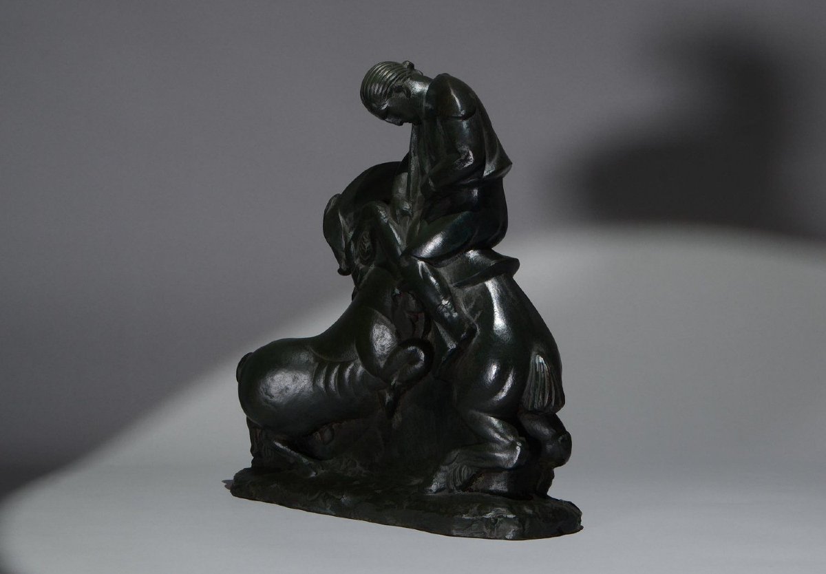 A. Gurdjan, russo-arménien. Sculpture cubiste Art Déco en bronze, 1923 – « Corrida »-photo-4