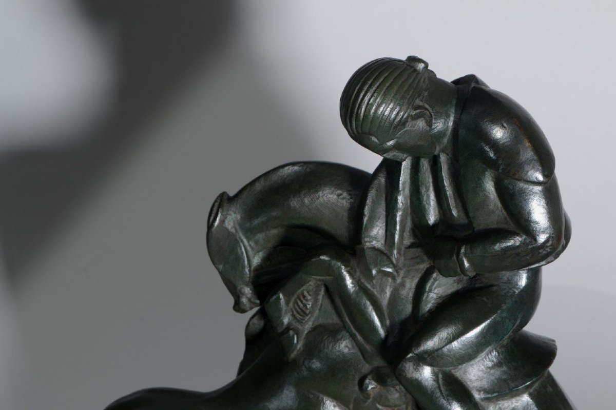 A. Gurdjan, russo-arménien. Sculpture cubiste Art Déco en bronze, 1923 – « Corrida »-photo-5