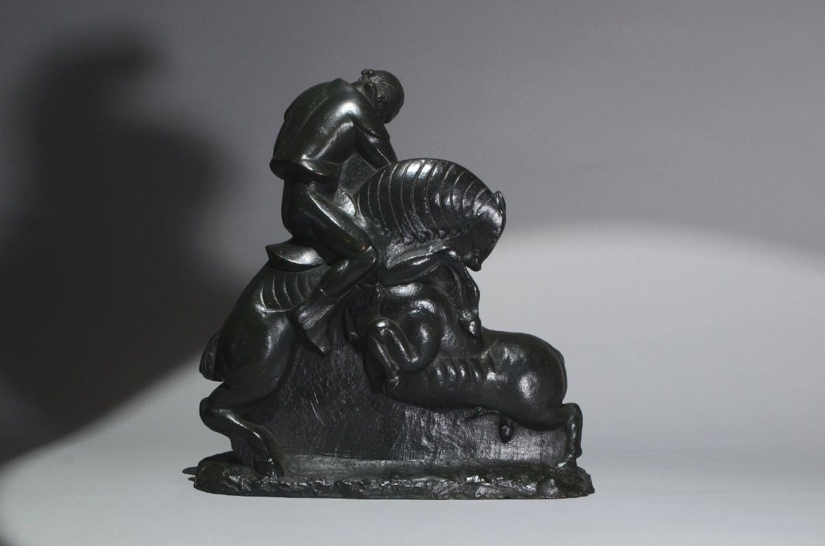 A. Gurdjan, russo-arménien. Sculpture cubiste Art Déco en bronze, 1923 – « Corrida »-photo-6