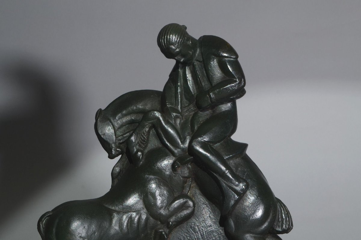 A. Gurdjan, russo-arménien. Sculpture cubiste Art Déco en bronze, 1923 – « Corrida »-photo-7