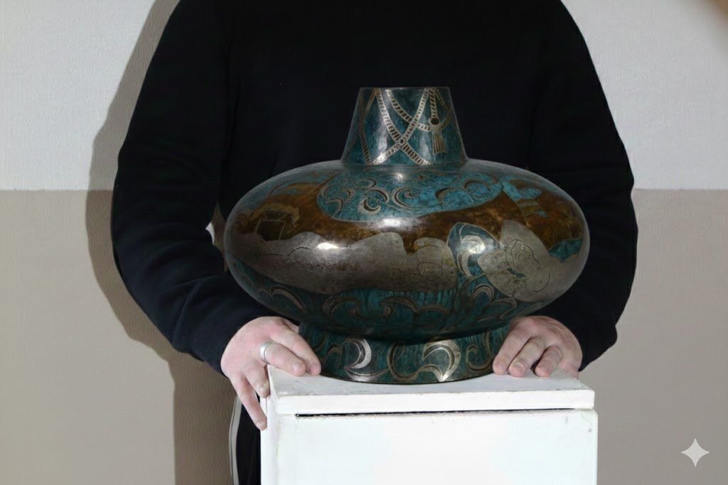 Paul Louis Mergier. Vase art déco en dinanderie. Pièce maîtresse.-photo-3