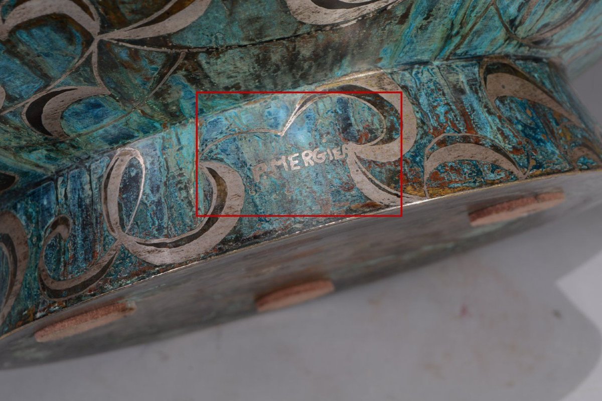 Paul Louis Mergier. Vase art déco en dinanderie. Pièce maîtresse.-photo-5