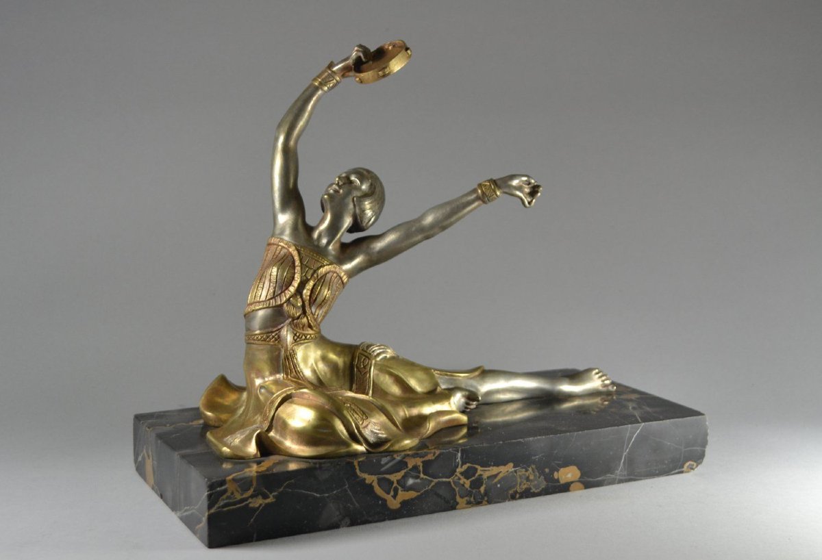 S. Lipchytz Tambourine Dancer Bronze Figure. Signed-photo-1