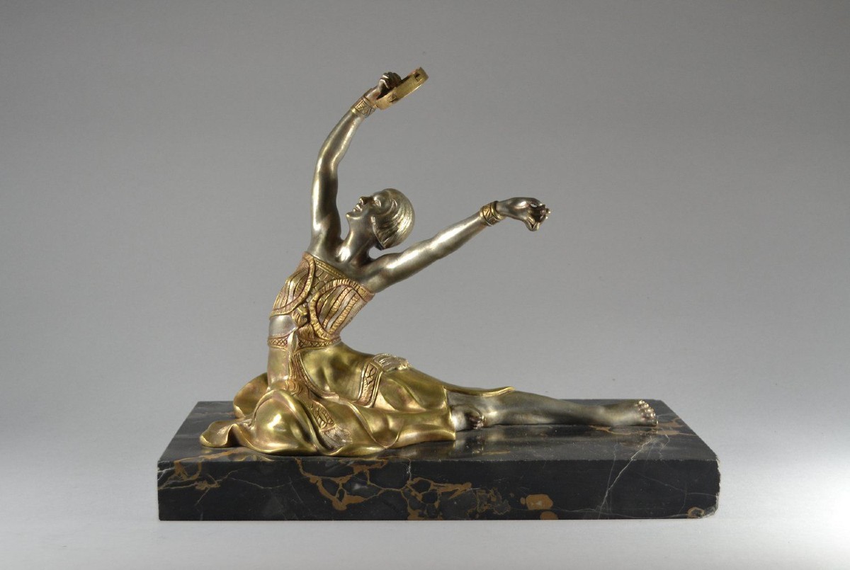 S. Lipchytz Tambourine Dancer Bronze Figure. Signed