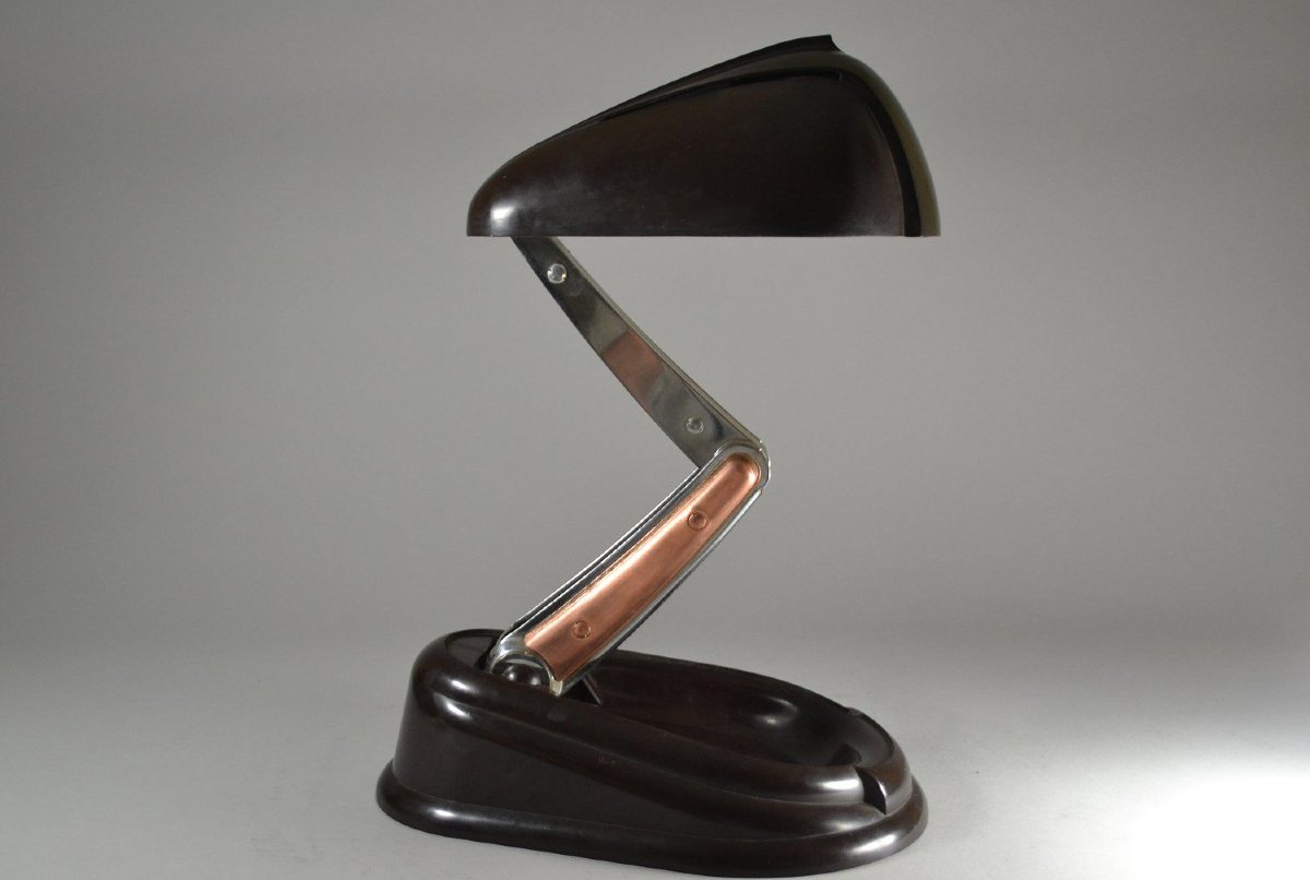 Rare Streamlined Modernist Bakelite "jumo" Lamp-photo-4