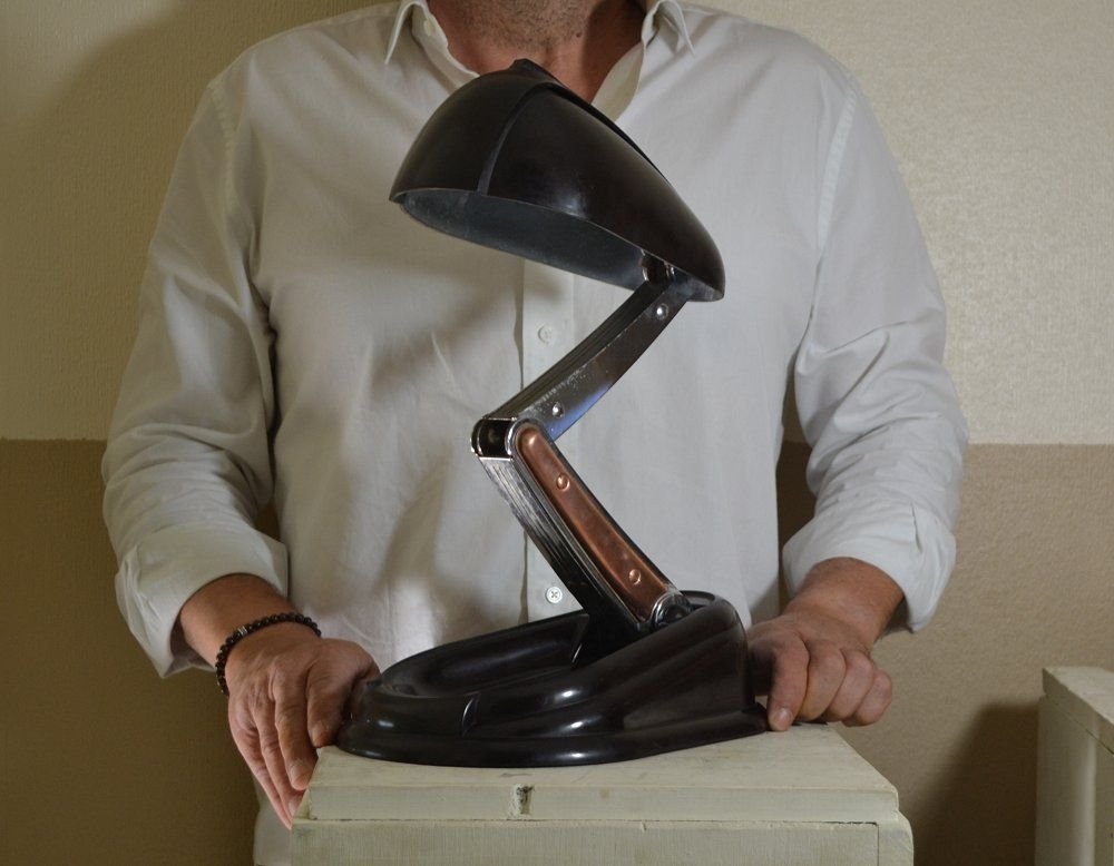 Rare Streamlined Modernist Bakelite "jumo" Lamp-photo-8