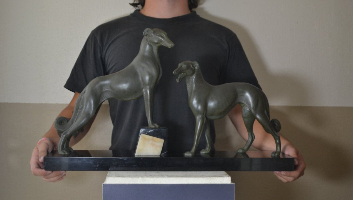 Art Deco Sculpture Of Greyhounds Group By Carvin-photo-3