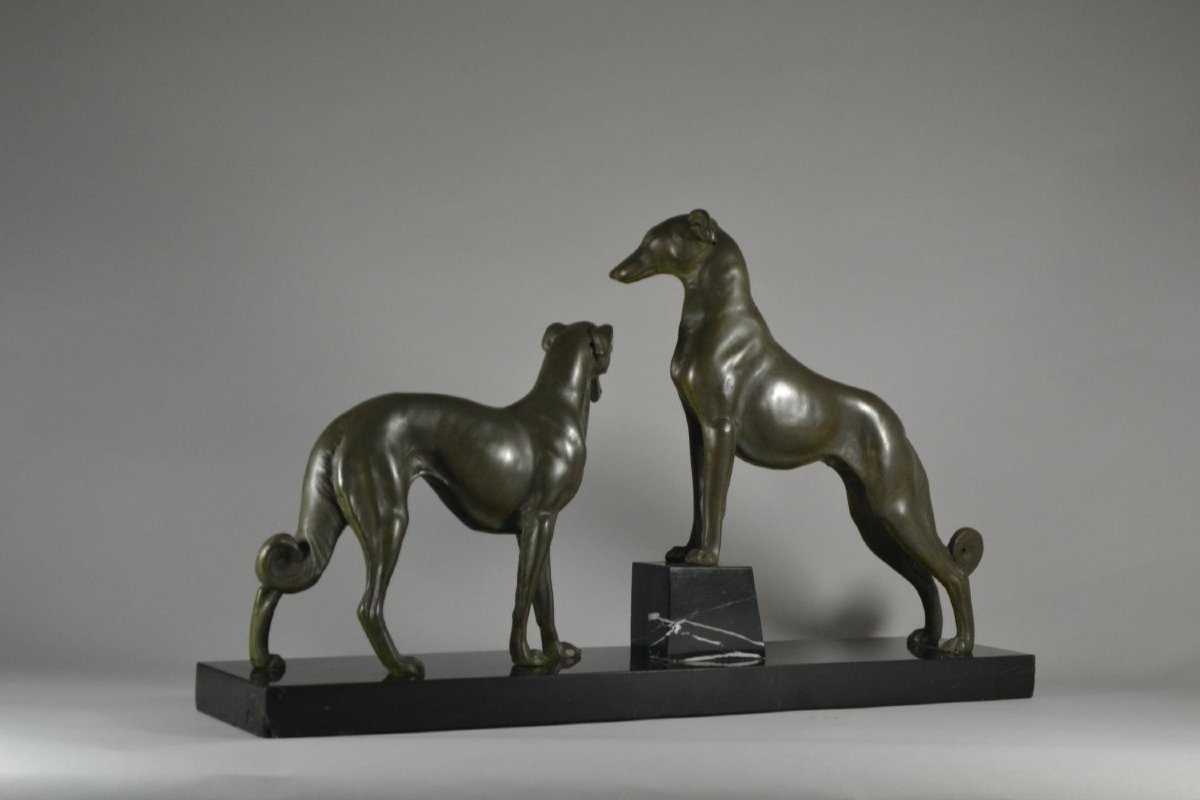 Art Deco Sculpture Of Greyhounds Group By Carvin-photo-4