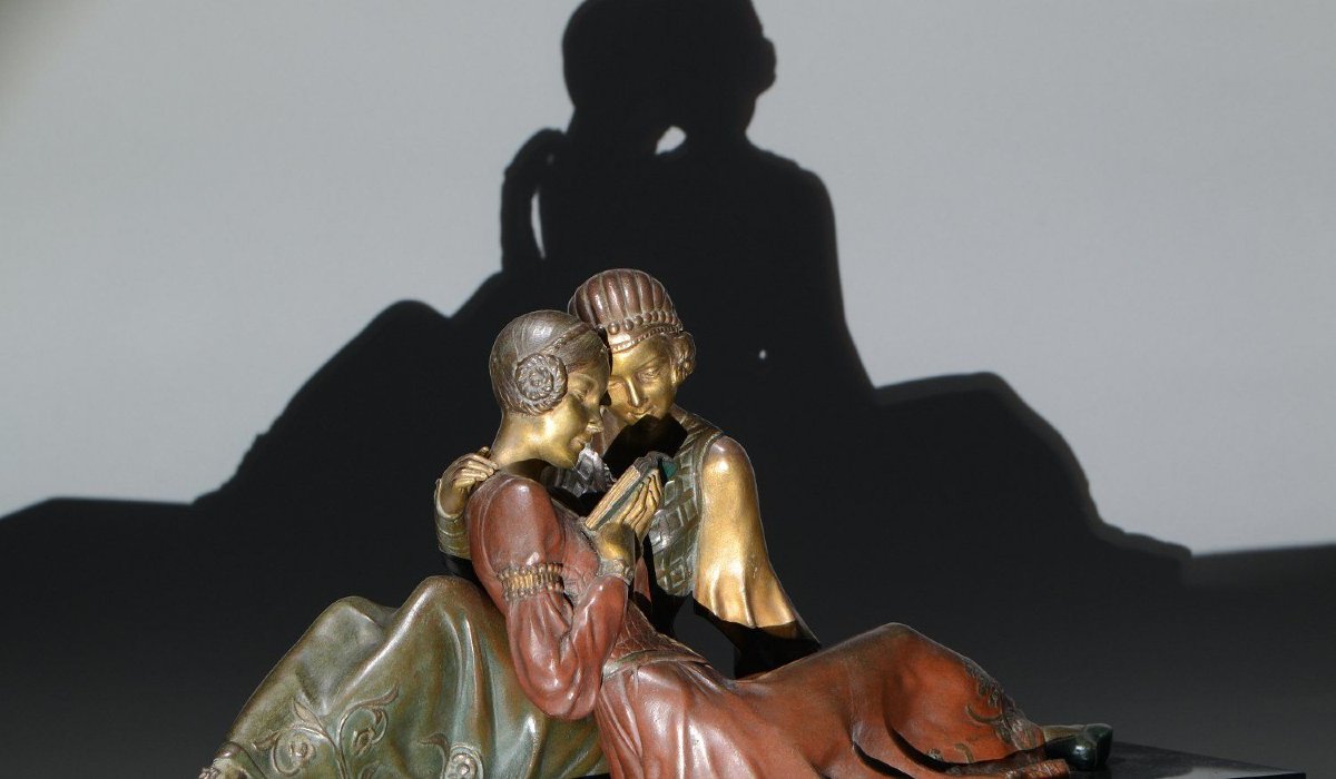 Elegant Art Deco Sculpture, Reading Ladies By Godard-photo-1